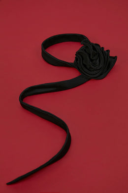 Slinky Jersey Wide Strap Flower Choker in Black