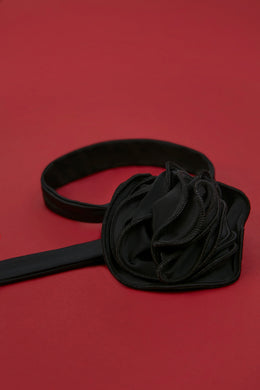 Slinky Jersey Wide Strap Flower Choker in Black