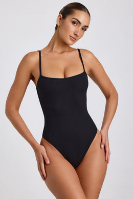 Ribbed Modal Square Neck Bodysuit in Black