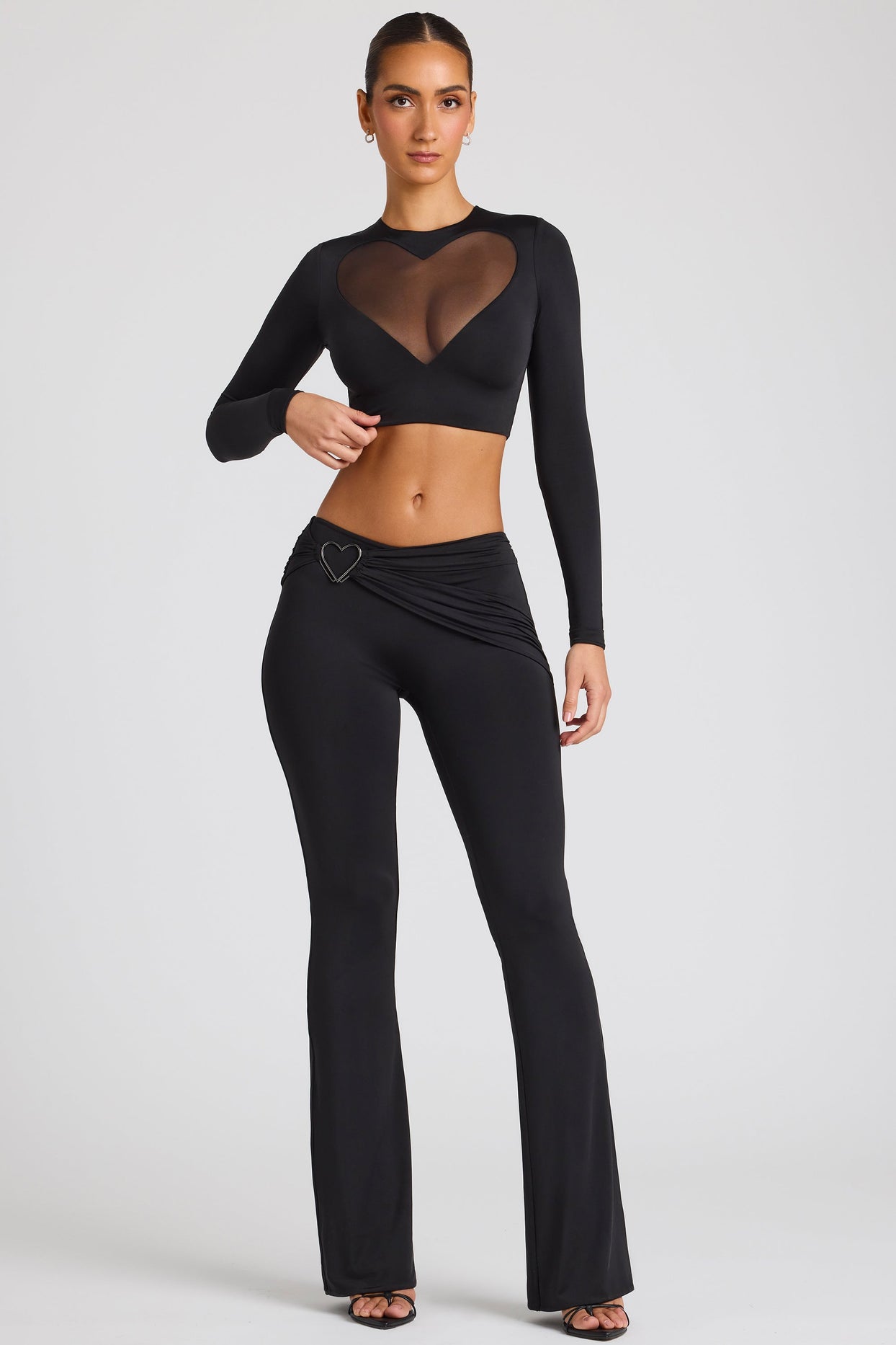 Draped Detail Straight Leg Trousers in Black