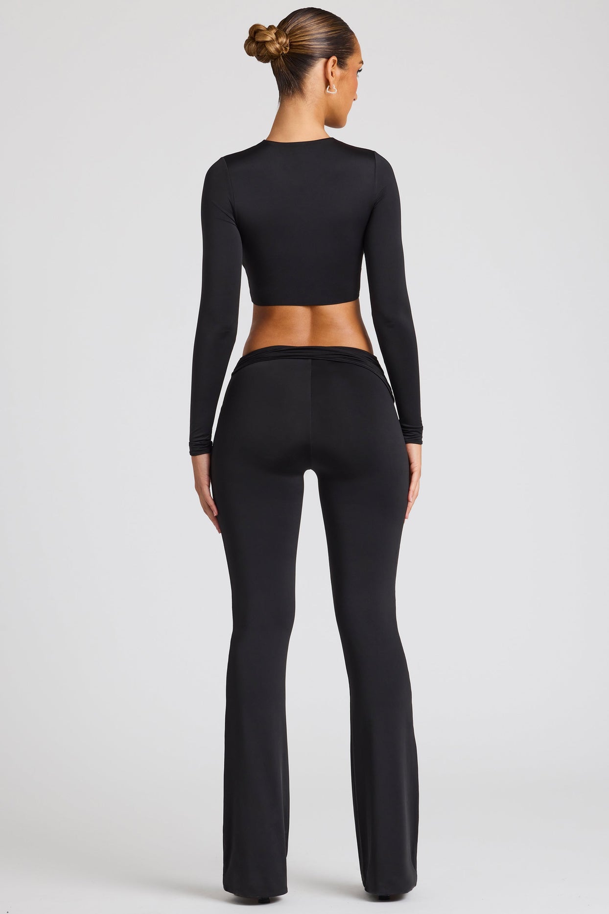 Draped Detail Straight Leg Trousers in Black