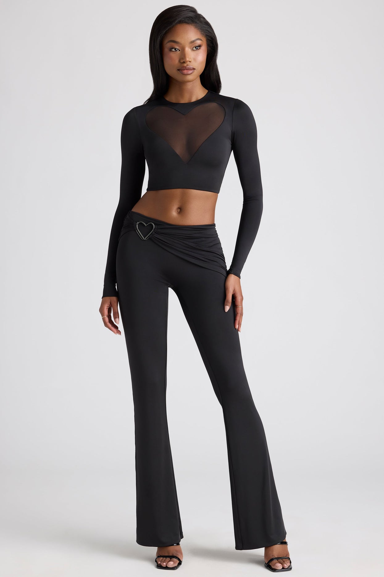 Petite Draped Detail Straight Leg Trousers in Black