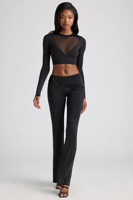 Petite Draped Detail Straight Leg Trousers in Black