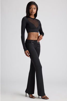 Petite Draped Detail Straight Leg Trousers in Black