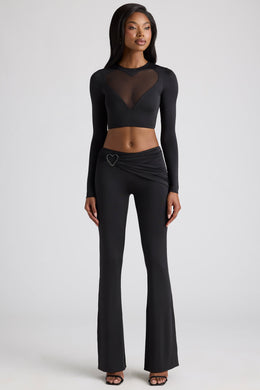 Petite Draped Detail Straight Leg Trousers in Black