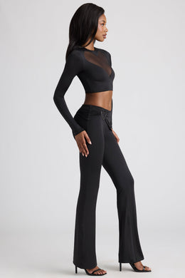 Petite Draped Detail Straight Leg Trousers in Black