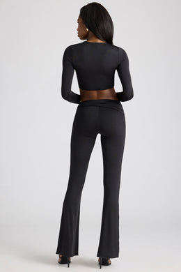 Tall Draped Detail Straight Leg Trousers in Black