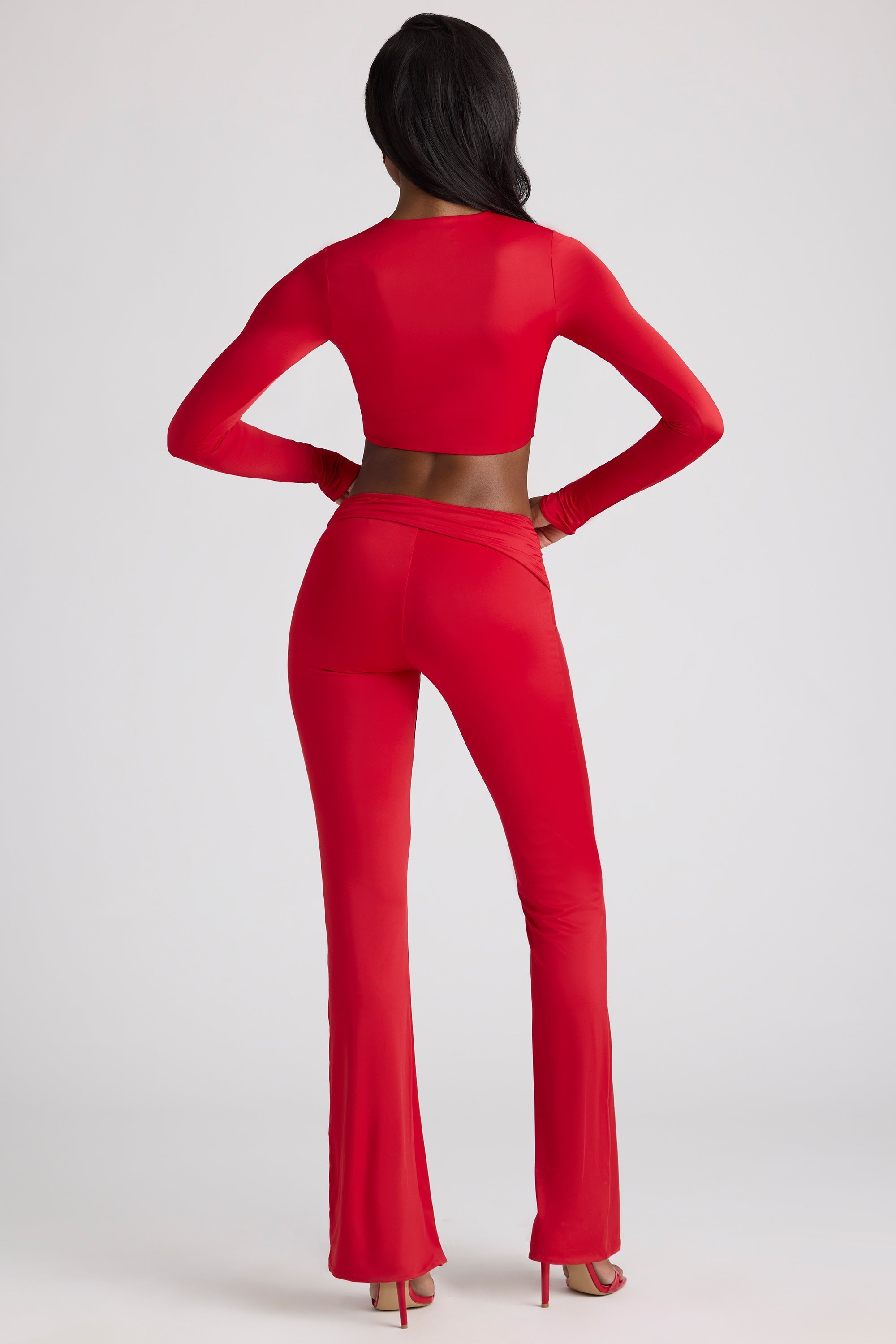 Tall Draped Detail Straight Leg Trousers in Fire Red