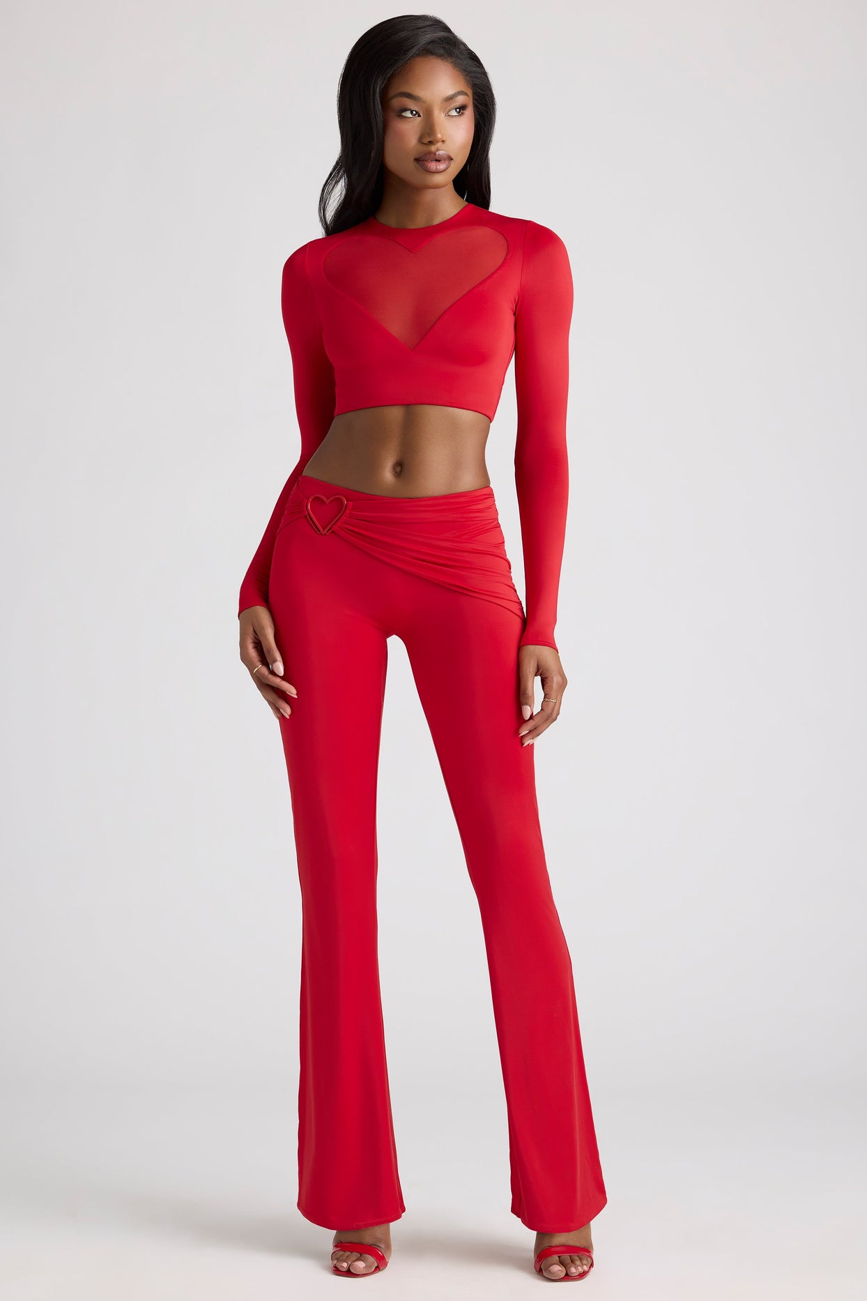 Tall Draped Detail Straight Leg Trousers in Fire Red