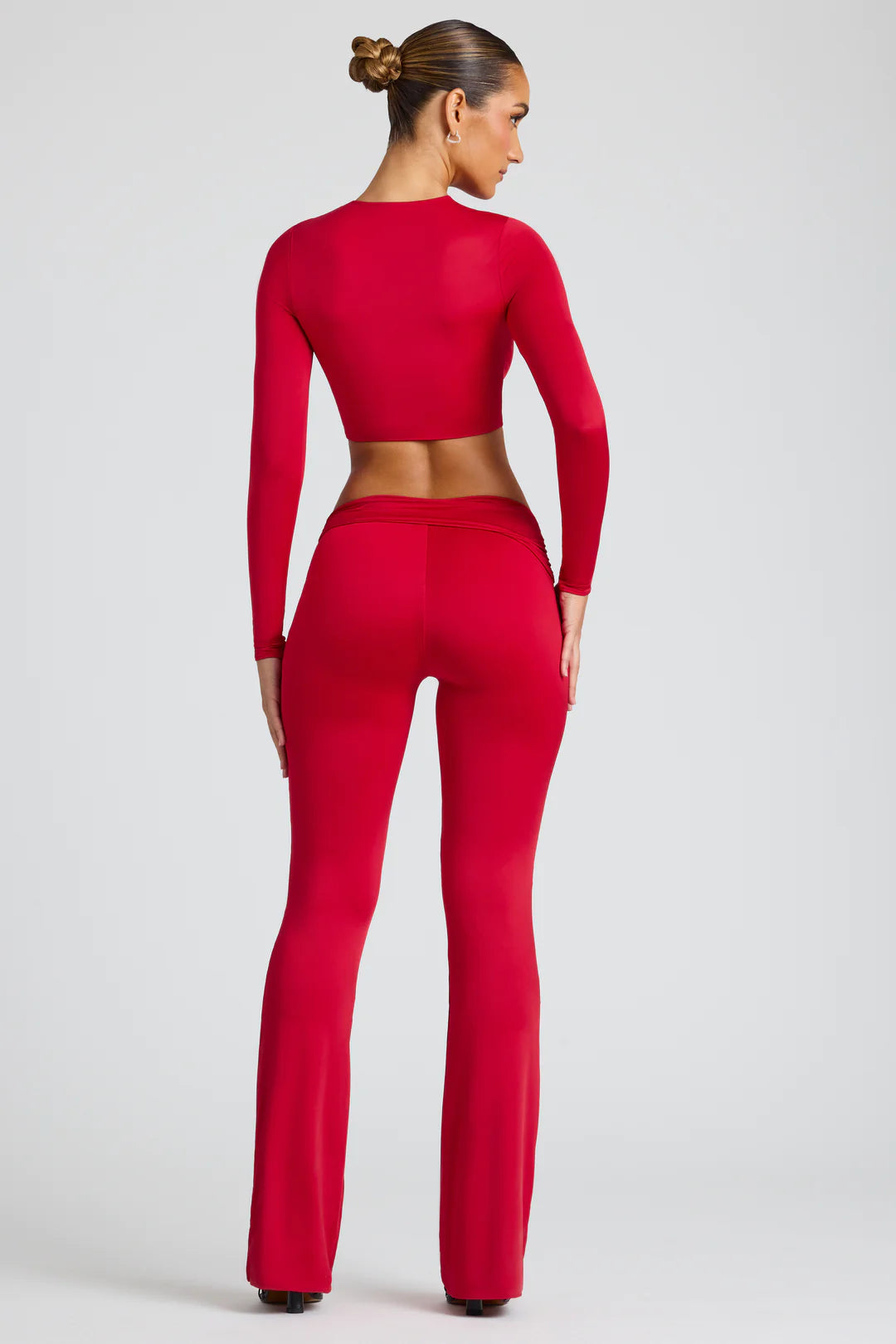 Petite Draped Detail Straight Leg Trousers in Fire Red