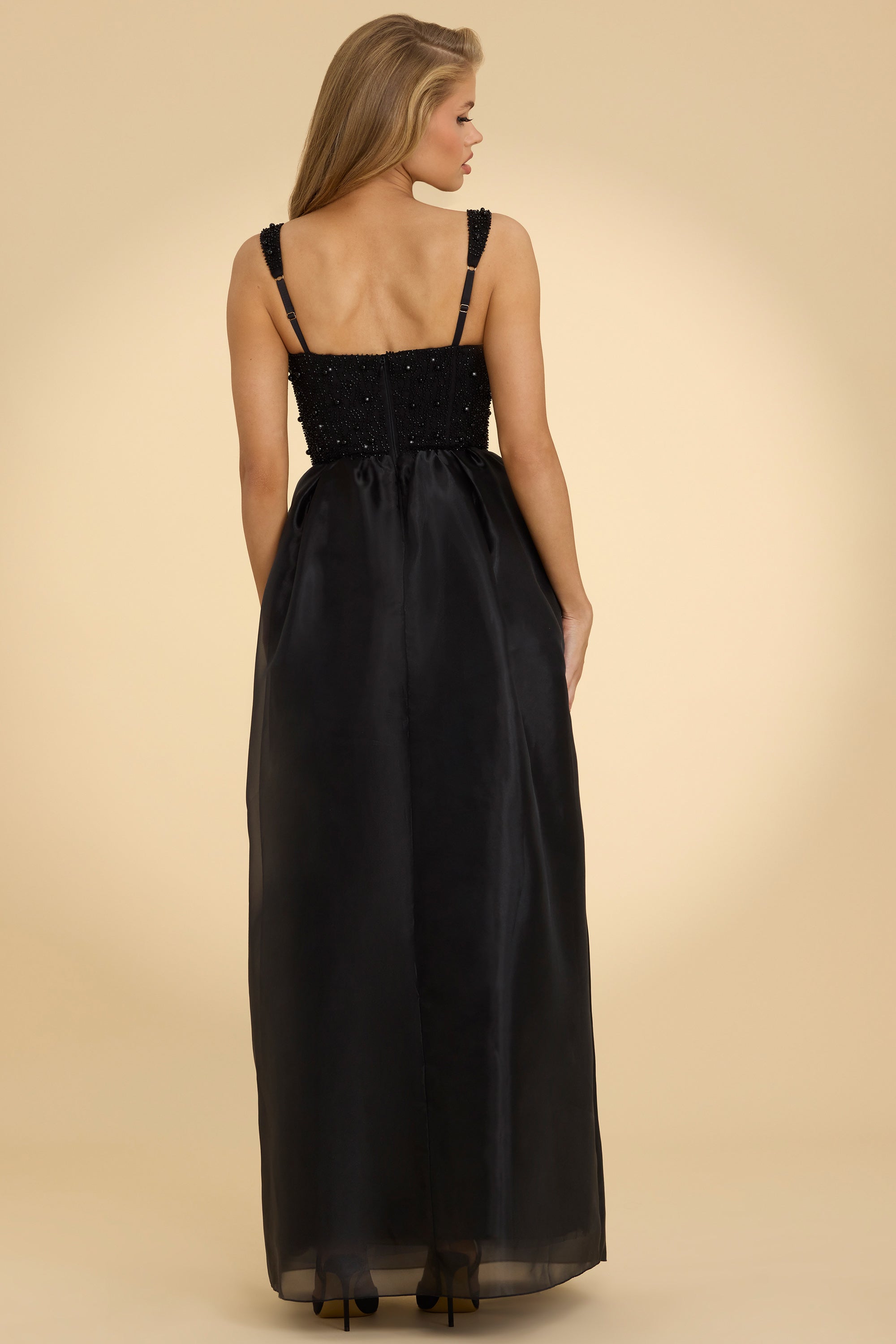 Corset Organza Maxi Dress in Black