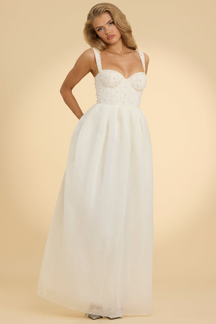 Embellished Corset Gown in White - 1