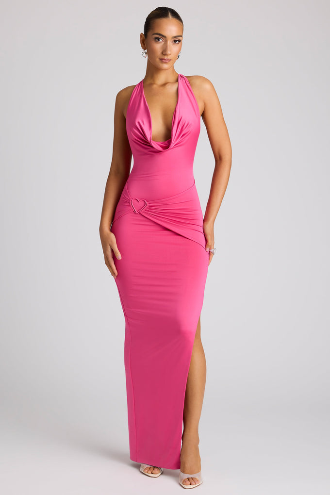 Multiwear Cowl Neck Wrap Over Evening Gown in Magenta