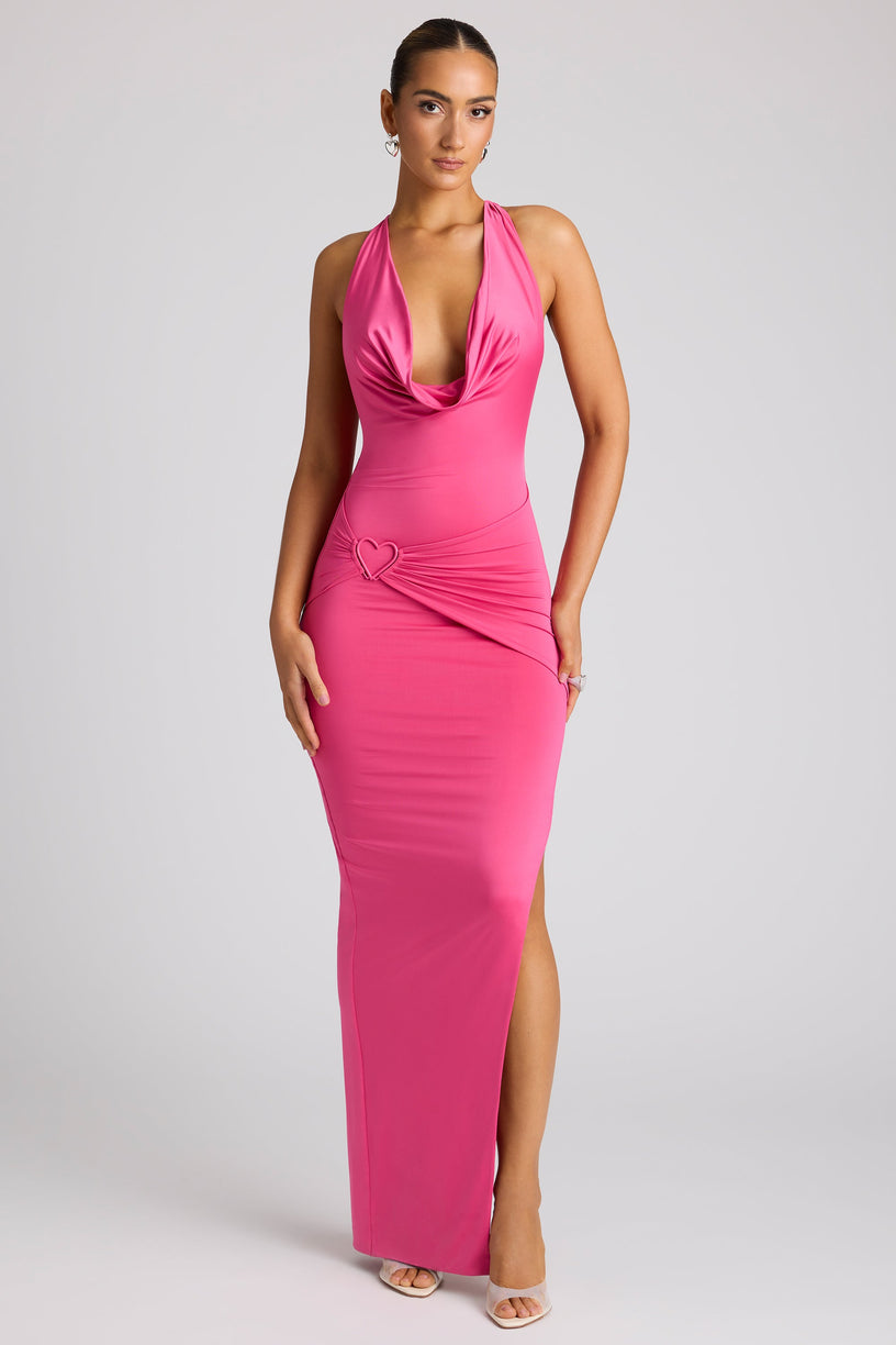 Multiwear Cowl Neck Wrap Over Evening Gown in Magenta - 1