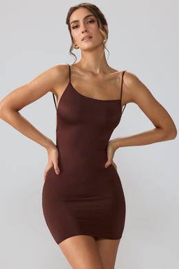 Slinky Jersey Open Back Mini Dress in Espresso