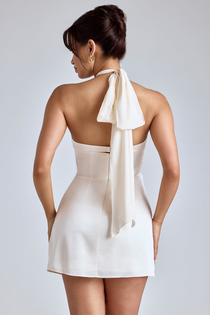 Cross-Neck A-Line Mini Dress in Ivory - 2