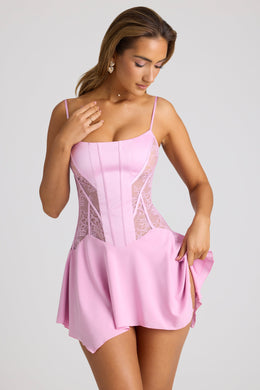 Lace Handkerchief Hem Mini Dress in Baby Pink