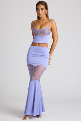 Lace Panel Fishtail Gown Skirt in Blue Lavender