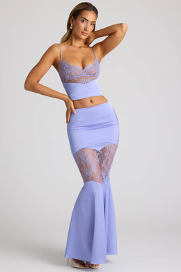 Lace Panel Fishtail Gown Skirt in Blue Lavender