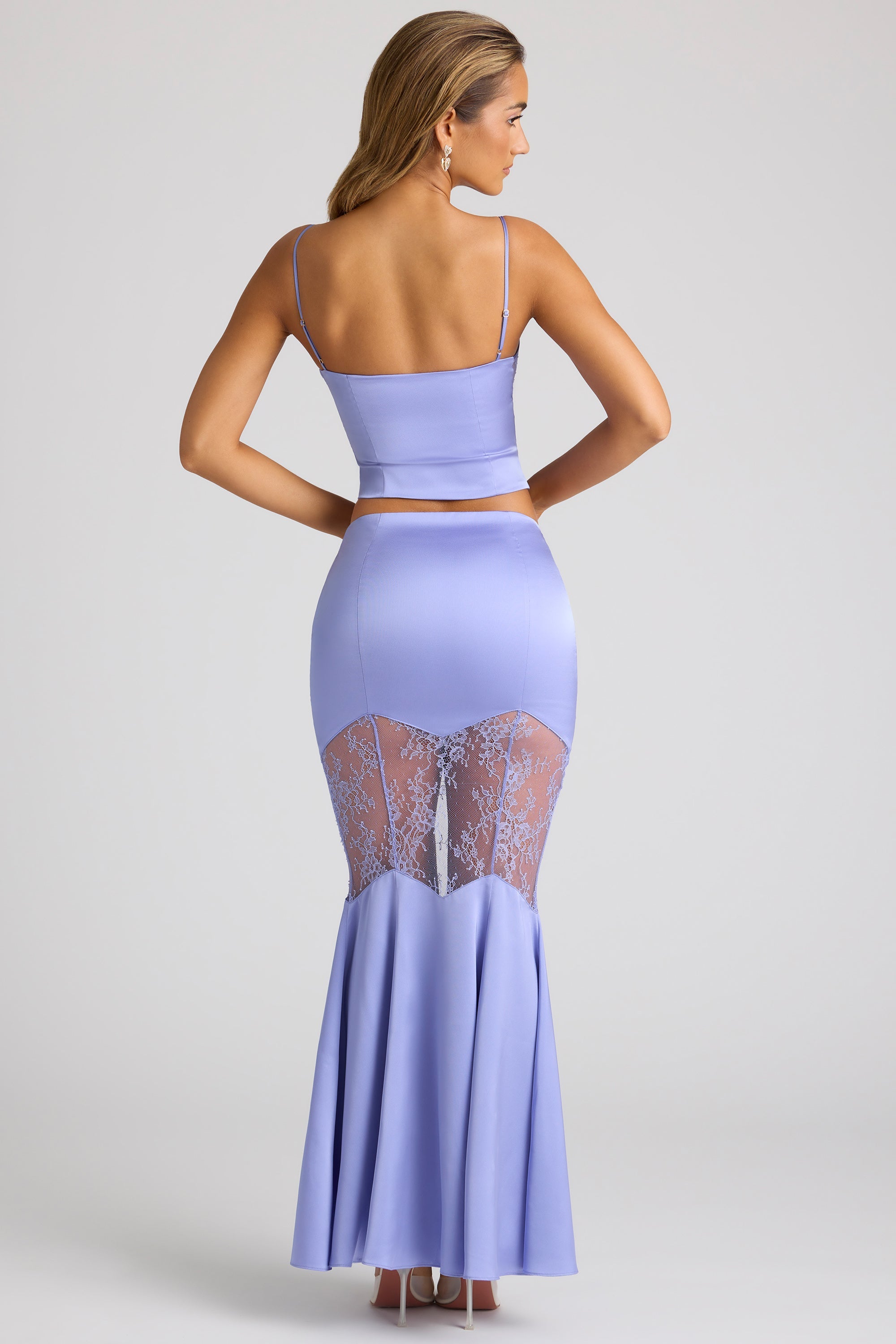 Lace Panel Fishtail Gown Skirt in Blue Lavender