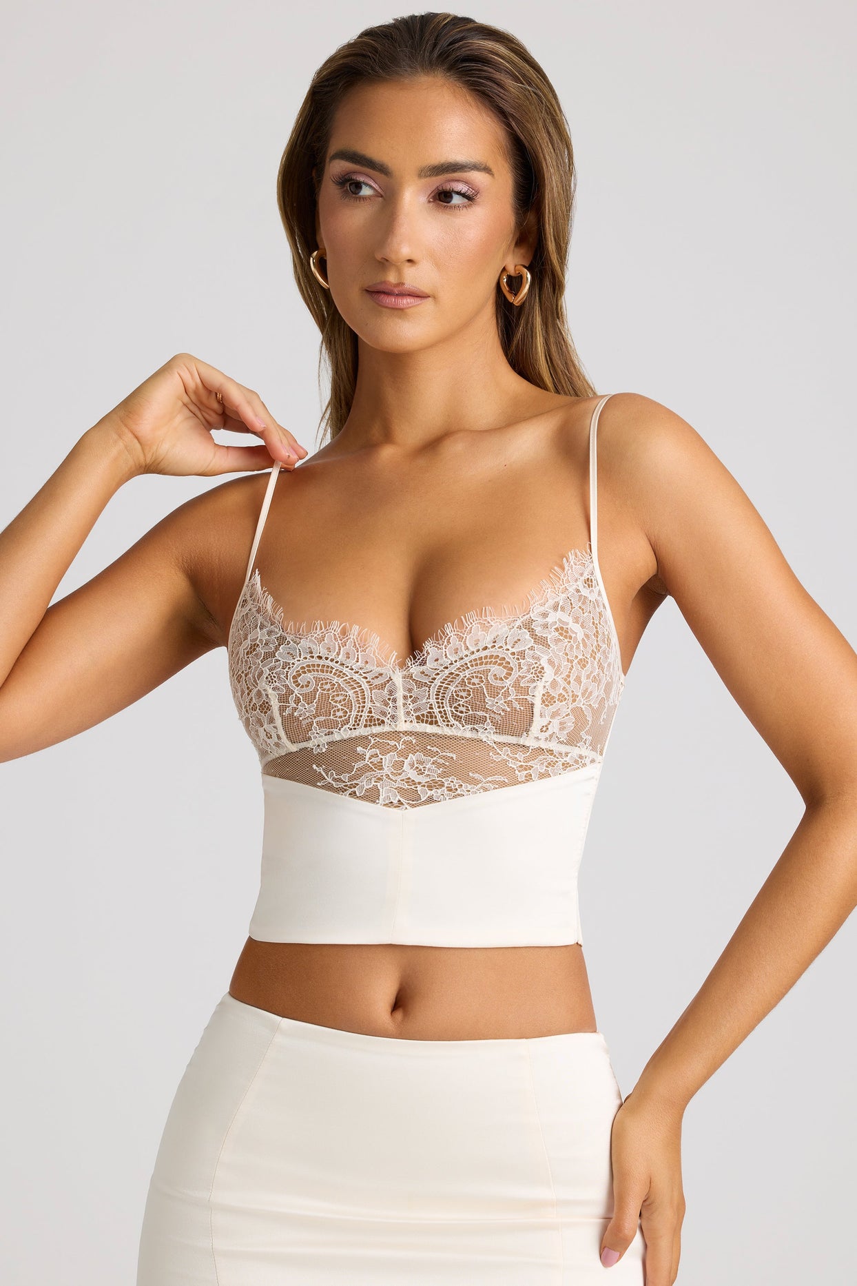 Lace Panel Cami Top in Ivory