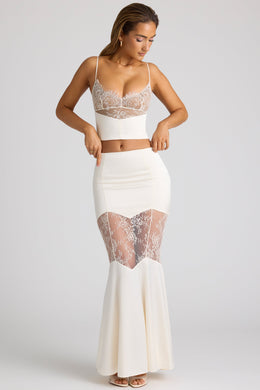 Lace Panel Fishtail Gown Skirt in Ivory