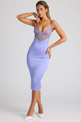Lace Panel Midi Dress in Blue Lavender