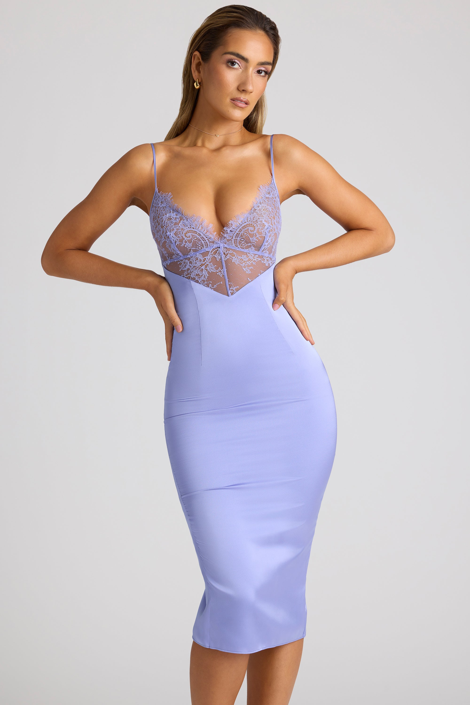 Lace Panel Midi Dress in Blue Lavender