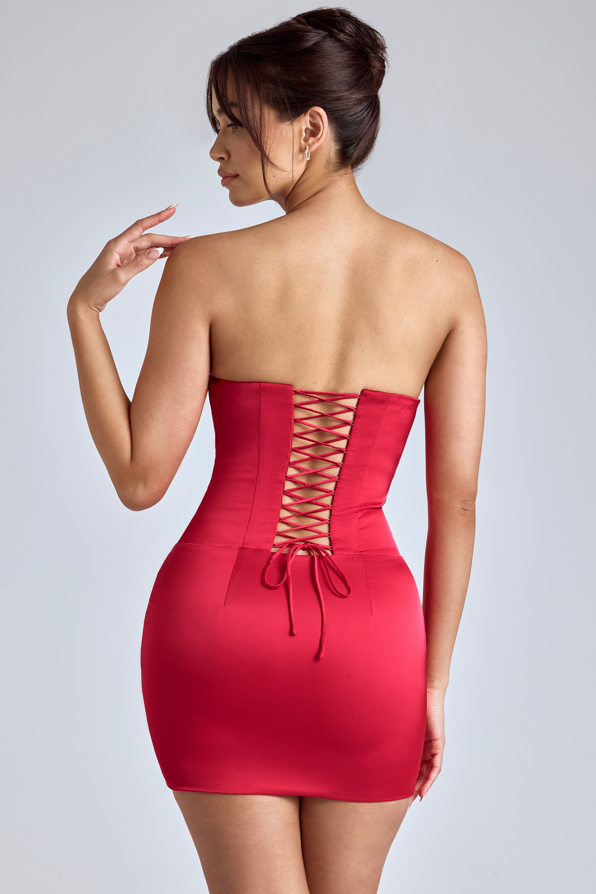 Lace-Up Corset Mini Dress in Cherry Red