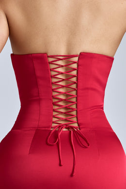 Lace-Up Corset Mini Dress in Cherry Red