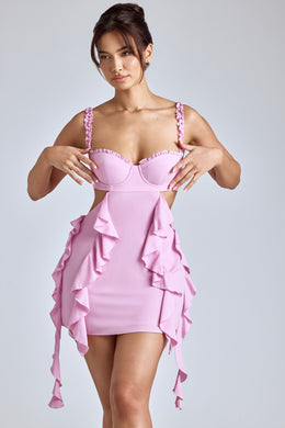 Panelled Ruffle Mini Dress in Baby Pink