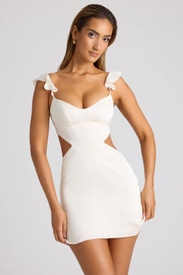 Cut Out Satin Mini Dress in Ivory