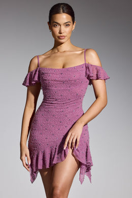 Embellished Cold Shoulder Mini Dress in Grape