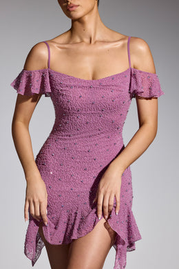 Embellished Cold Shoulder Mini Dress in Grape