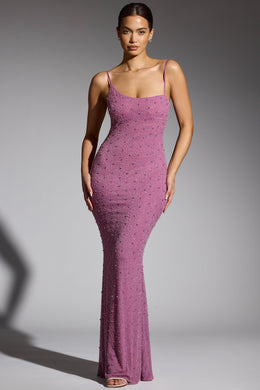 Embellished Asymmetric Maxi Dress in Grape