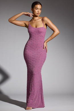 Embellished Asymmetric Maxi Dress in Grape