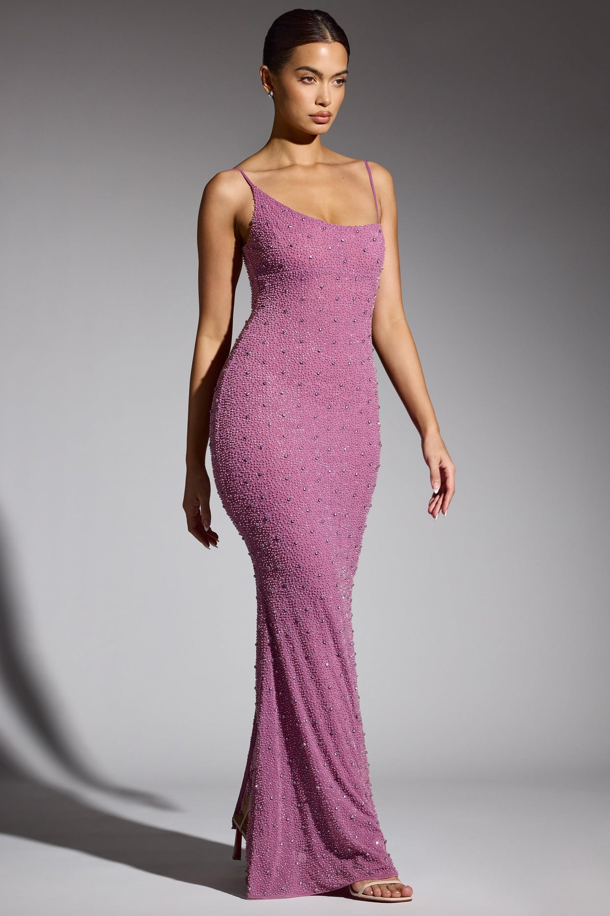 Embellished Asymmetric Maxi Dress in Grape