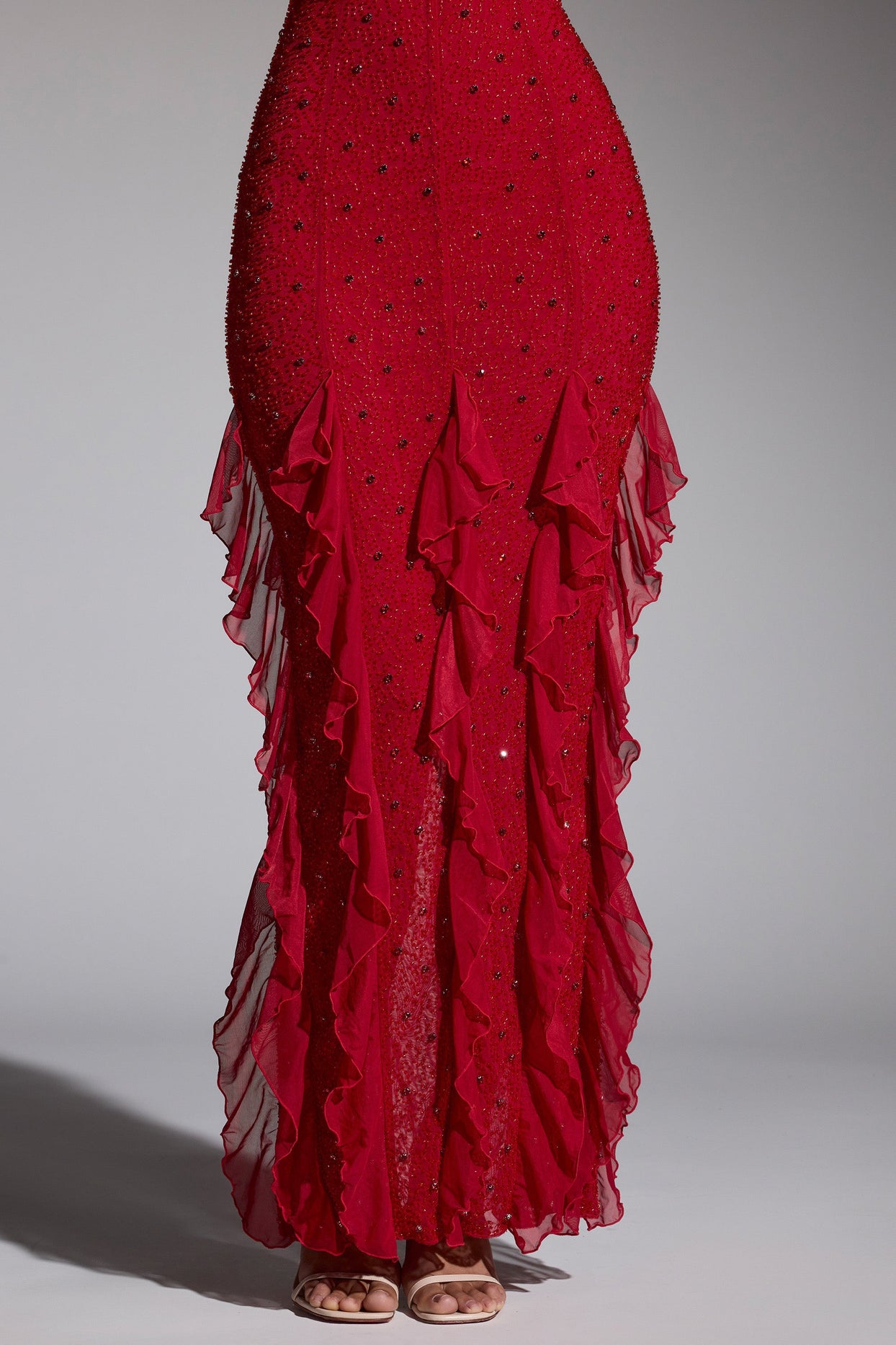 Anley Embellished Halter Neck Ruffle Maxi Dress in Red | Oh Polly Anley Embellished Halter Neck Ruffle Maxi Dress in Red | Oh Polly