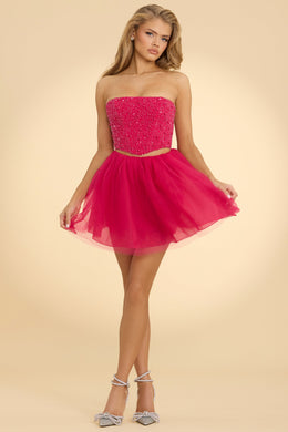 High Waist Tulle Mini Skirt in Hot Pink