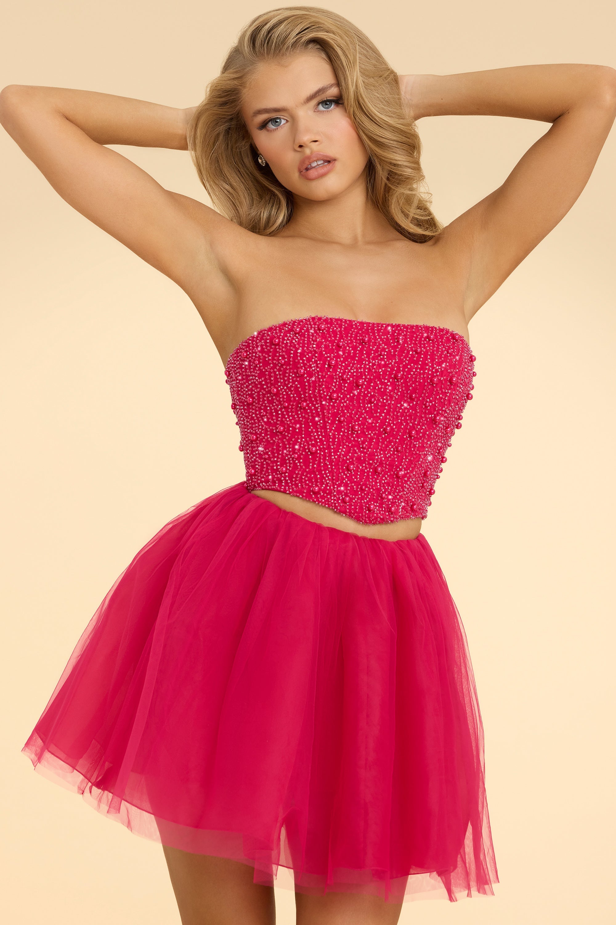 Pink strapless crop top clearance