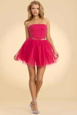 High Waist Tulle Mini Skirt in Hot Pink