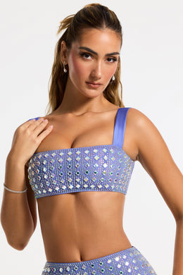 Embellished Square Neck Crop Top in Blue