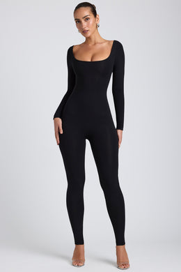 Modal Tall Scoop-Neck Cross-Back Jumpsuit in Black