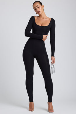 Modal Tall Scoop-Neck Cross-Back Jumpsuit in Black