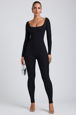 Modal Tall Scoop-Neck Cross-Back Jumpsuit in Black