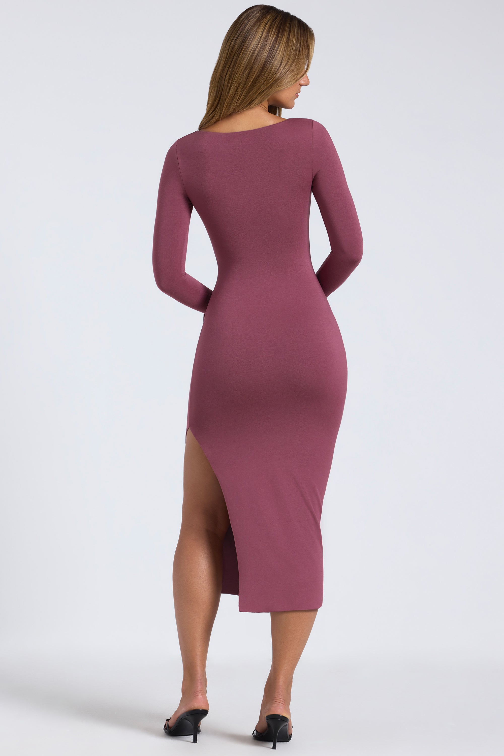 Modal Square-Neck Midaxi Dress in Plum