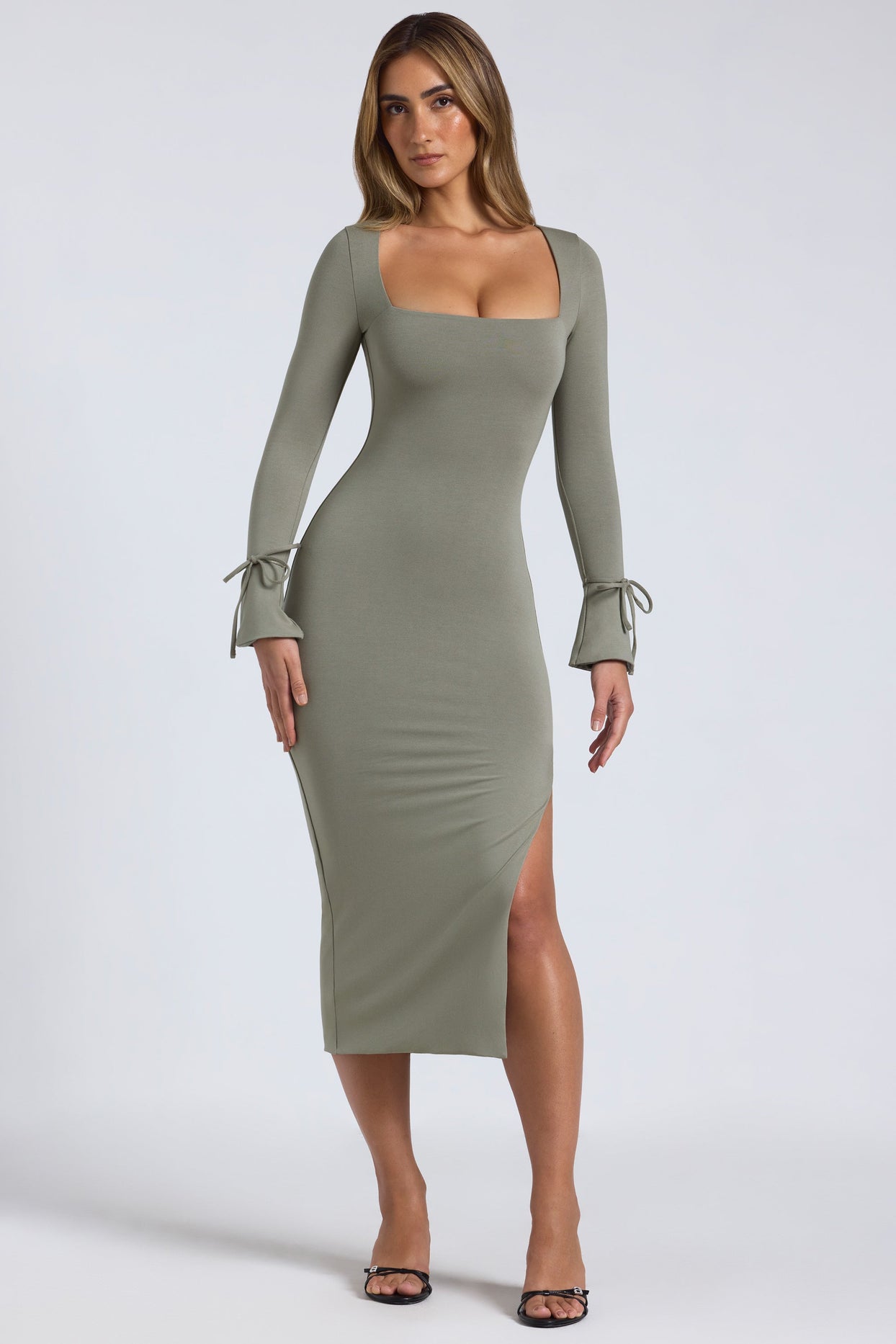 Modal Square-Neck Midaxi Dress in Sage Green