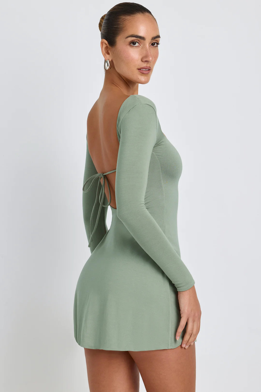 Hope Modal Square Neck Long Sleeve Mini Dress in Sage Green | Oh Polly Hope Modal Square Neck Long Sleeve Mini Dress in Sage Green | Oh Polly