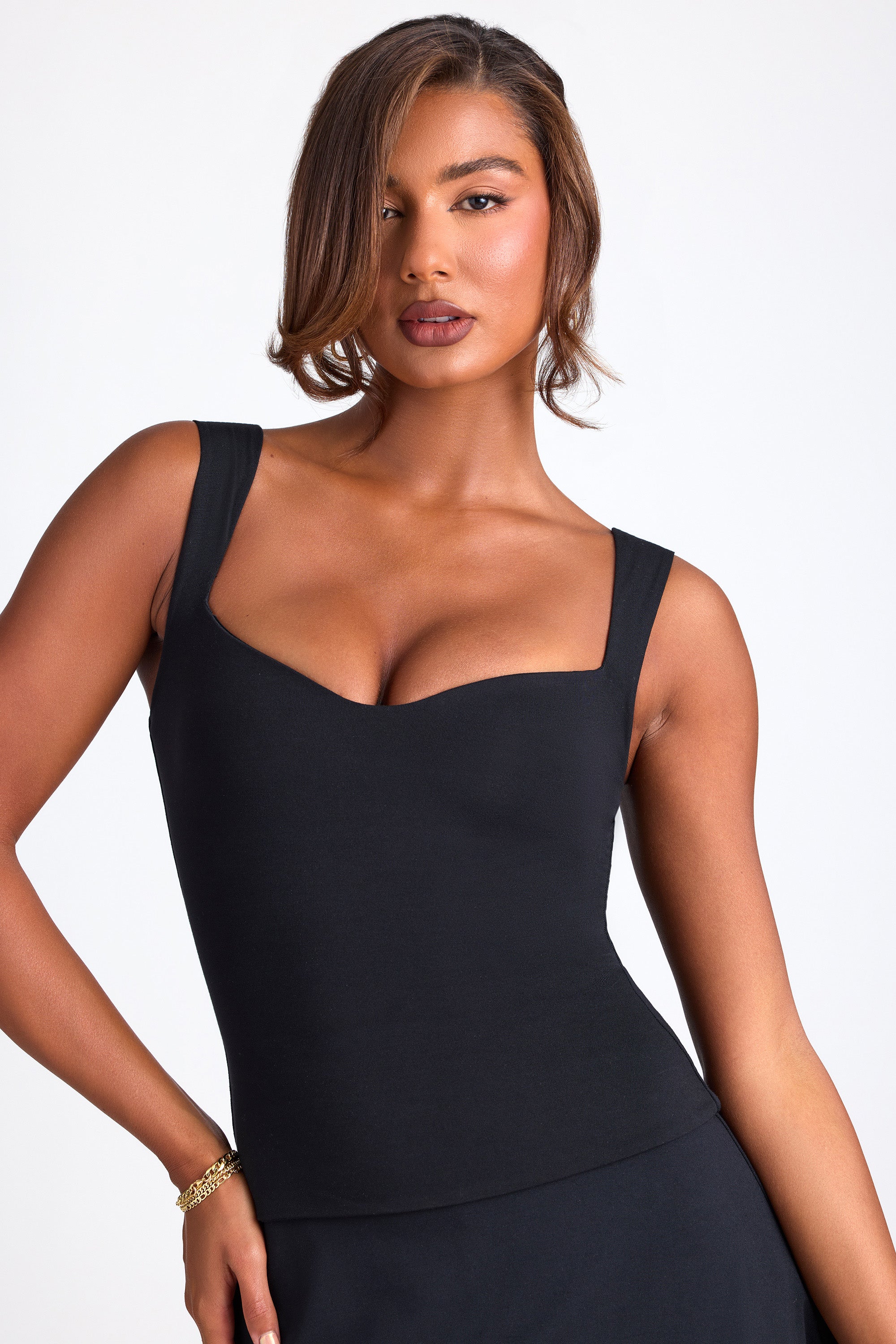 Modal Sweetheart-Neck Top in Black