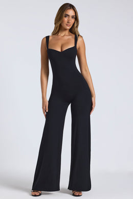 Modal Sweetheart Neckline Wide Leg Jumpsuit in Black